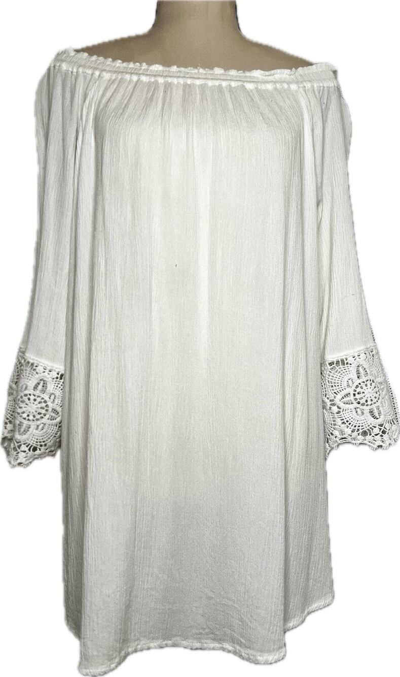 Chelsea & Theodore Tunic White Soft‎ Stretchy Fairy Boho Lace Crochet Detail XL